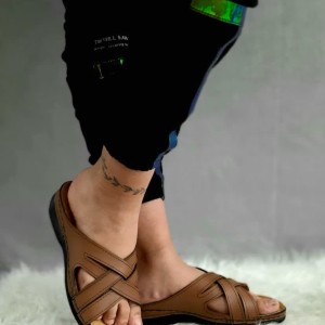 حراج ویژه این هفته دمپایی صندل زنانه دخترانه  طبی دور دوخت بندی قهوه ای