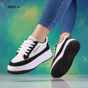 کفش کتونی اسپرت زنانه دخترانه مدل فشیون با کیفیت و شیک سفید مشکی  ارسال رایگان کد 4385