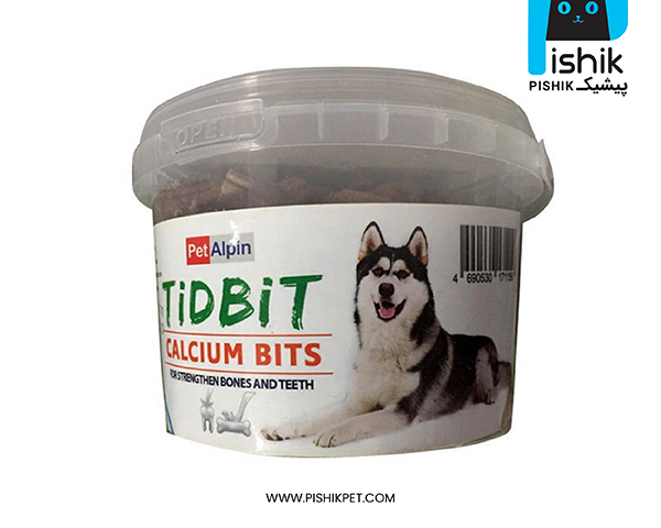 مکمل غذایی و تشویقی سگ تیدبیت مدل CALCIUM BITS وزن 180 گرم TIDBIT