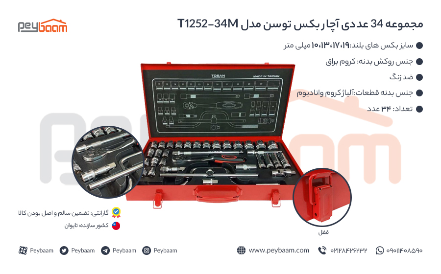 اینفوگرافی مجموعه 34 عددی آچار بکس توسن مدل T1252-34M