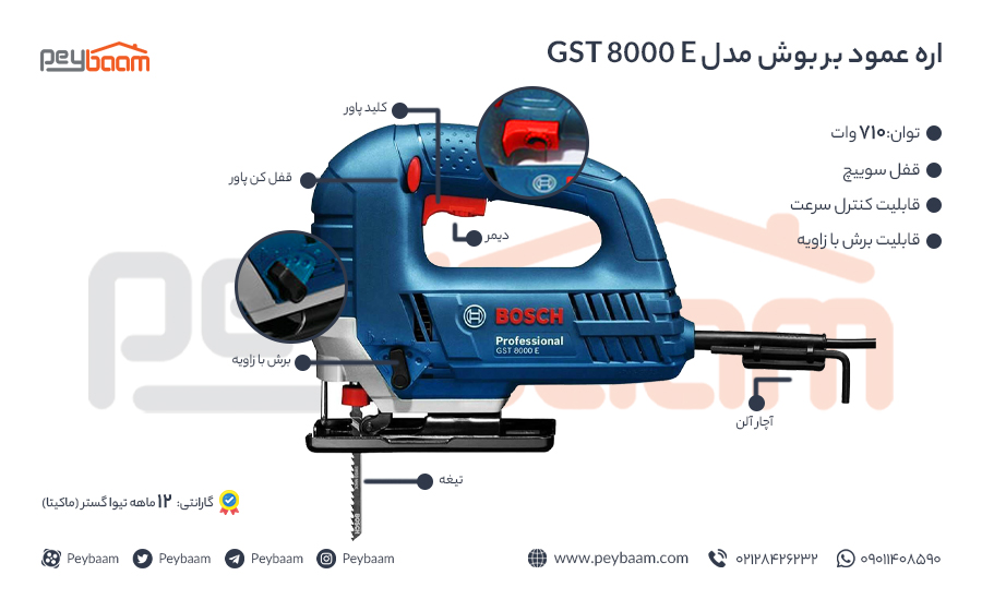 اینفوگرافی اره عمود بر بوش مدل GST 8000 E