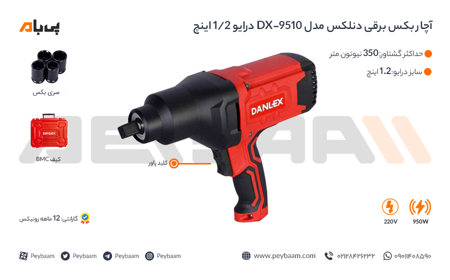 اینفوگرافی آچار بکس برقی دنلکس مدل DX-9510 درایو 1.2اینچ