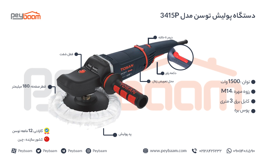 اینفوگرافی دستگاه پولیش توسن مدل 3415P