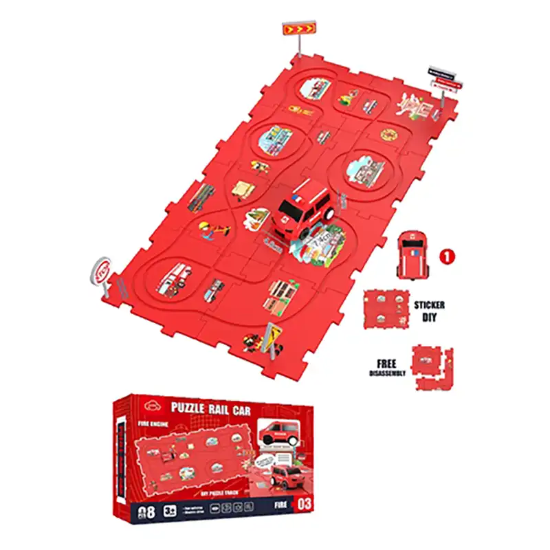 اسباب بازی ماشین ریلی پازلی مدل آتش نشانی کد T925A