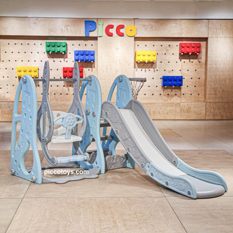 تاب و سرسره کودک ملودی آبی با حلقه بسکتبال مدل ps5137