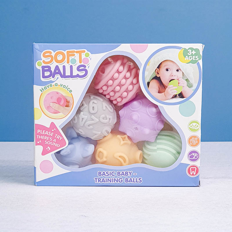 توپ حسی 6 عددی جغجغه ای رنگ پاستلی کد 1866W