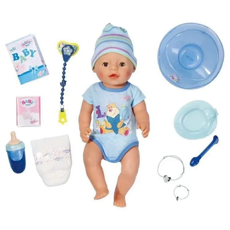 عروسک دخترانه جیشی BABY BORN با لوازم پسر با لباس آبی کد 116217