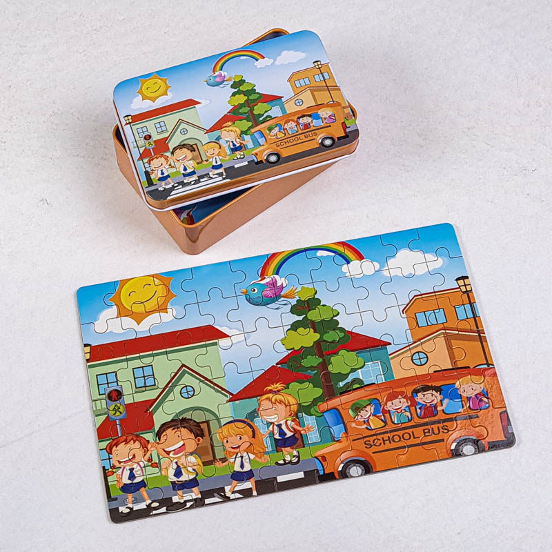 پازل اتوبوس مدرسه قوطی فلزی 60 تکه کد jd6068