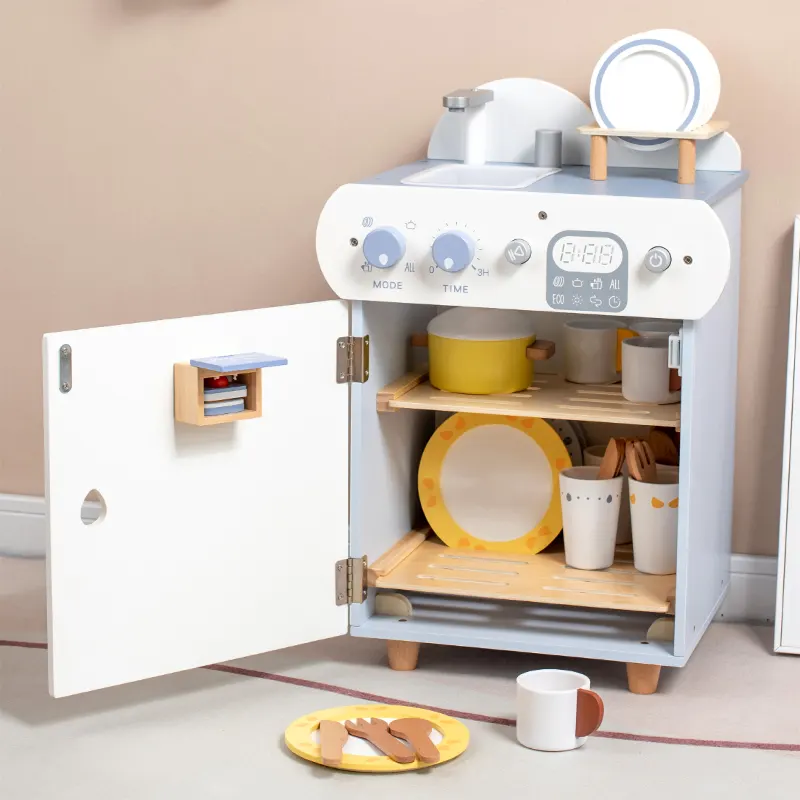 اسباب بازی ست کامل ماشین ظرفشویی چوبی رنگ سفید کد BL21155