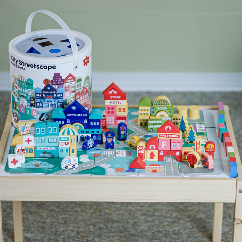 بلوک چوبی خانه سازی بریکس سطلی 100 تکه با صفحه بازی مدل JHTOY169