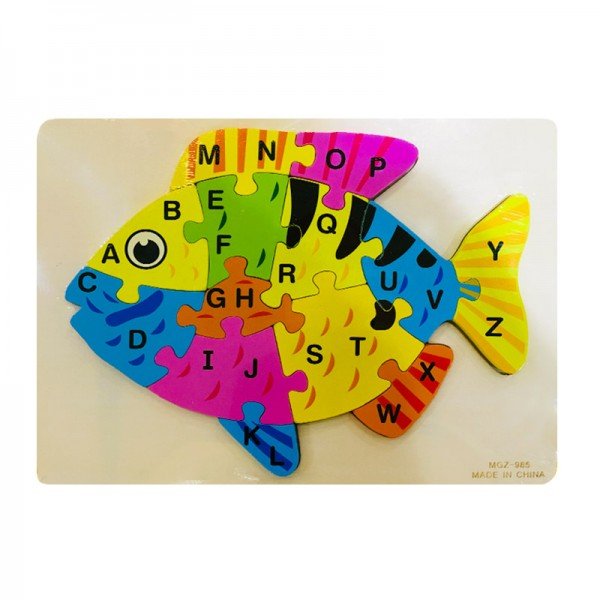 پازل چوبی کودک طرح ماهی با حروف انگلیسی