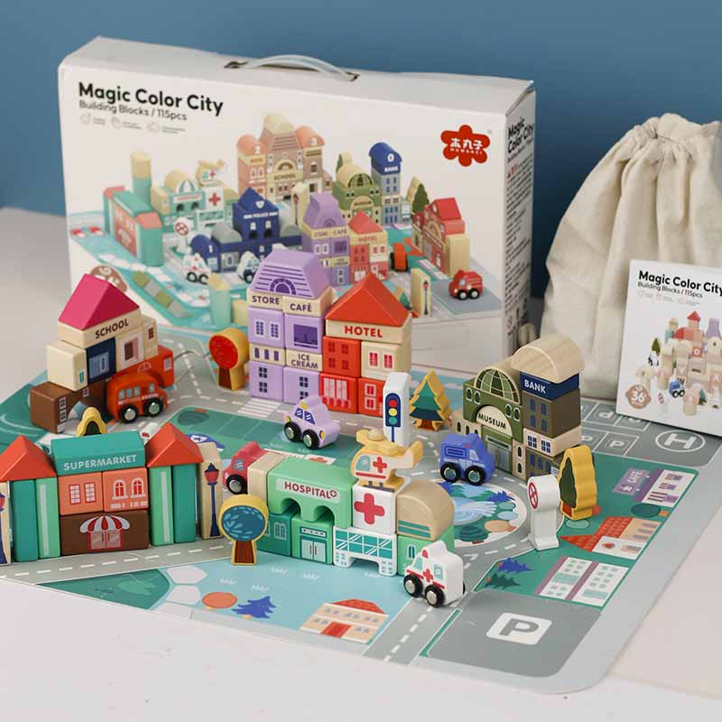 بریکس چوبی خانه سازی 115 تکه با صفحه بازی کد JHTOY101