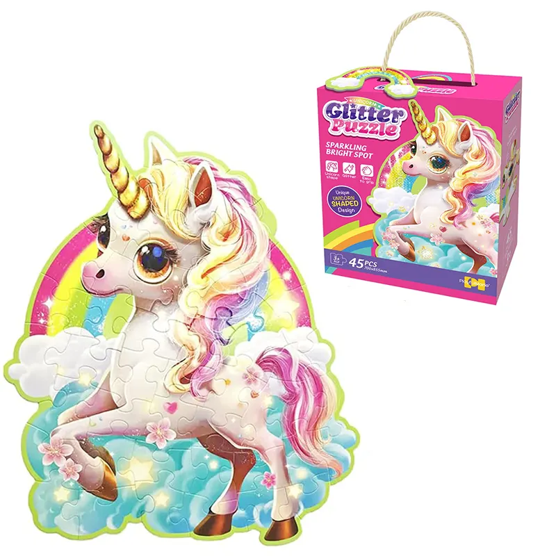 پازل کودک 45 تکه مدل یونیکورن GLITTER PUZZLE رنگین کمان کد 88949