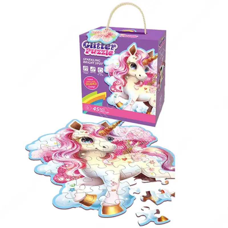 پازل کودک 45 تکه مدل یونیکورن GLITTER PUZZLE جادویی کد 88951