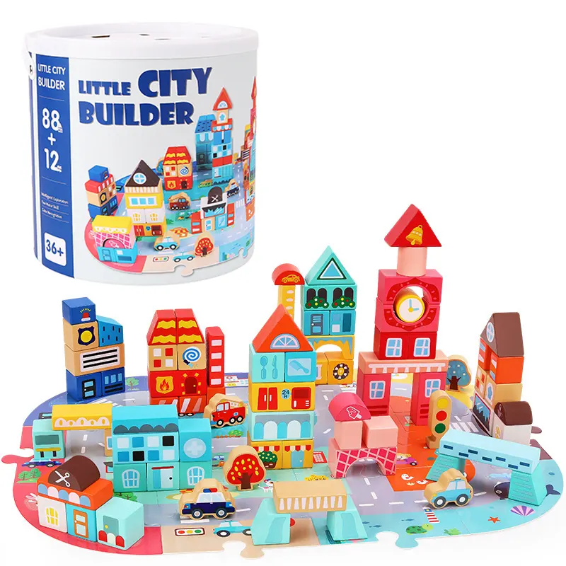 بلوک چوبی خانه سازی بریکس سطلی 88 تکه با صفحه بازی مدل 1232