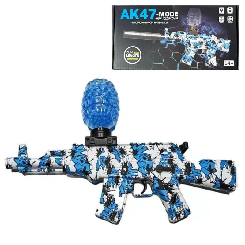 اسباب بازی تفنگ تیر ژله ای AK47 رنگ آبی کد 218A