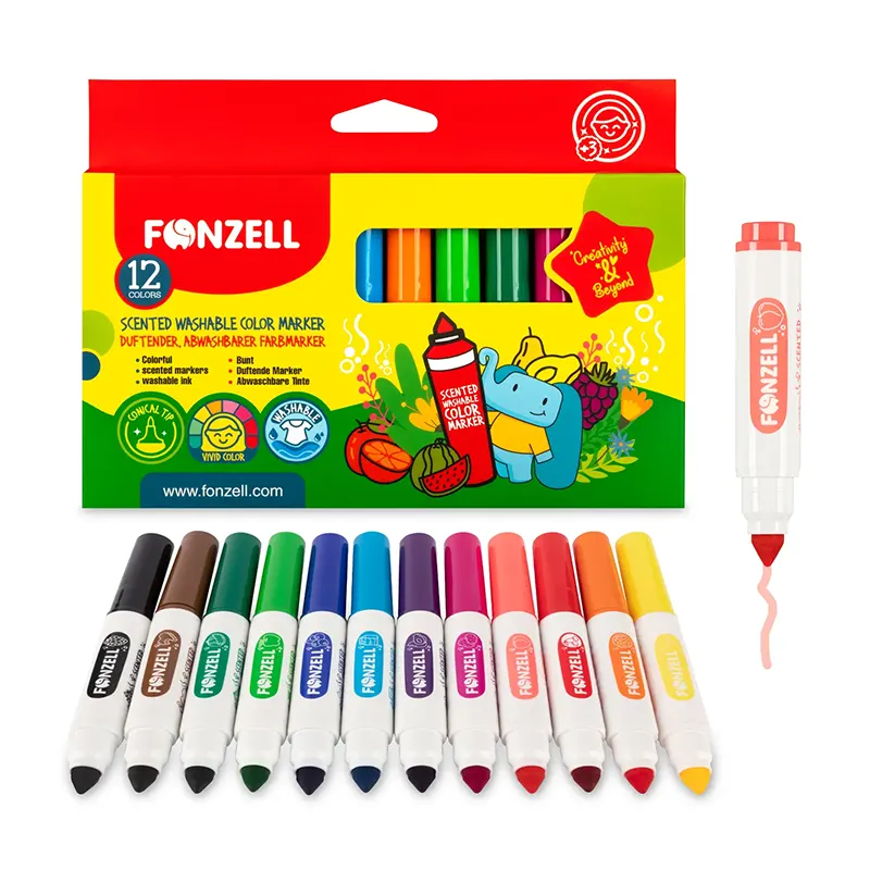ماژيک 12 رنگ فونزل FONZEL Scented Washable Color Markers کد 3001