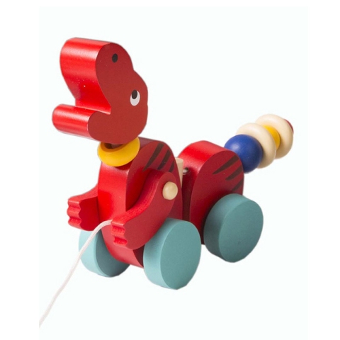 اسباب بازی چوبی دایناسور قرمز چرخ دار کد P/BZ-29-J/F
