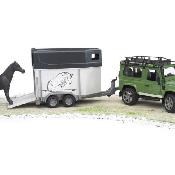 لندروور اسباب بازی با يدك كش اسب bruder مدل Defender And Horse Trailer 02592