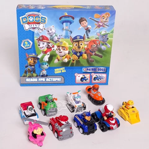 فیگور 9 عددی سگهای نگهبان پاوپاترول paw patrol با ماشین عقب کش کد M99C