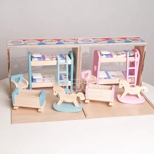 اسباب بازی چوبی ست وسایل خانه عروسکی مدل اتاق خواب کودک کد 4266601