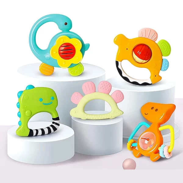 ست جغجغه و دندانگیر 5 عددی هولی تویز Huile Toys مدل دایناسور کد 1109