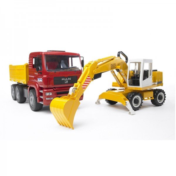 کامیون و بیل مکانیکی مان Man Construction Truck With Excavator bruder 2751