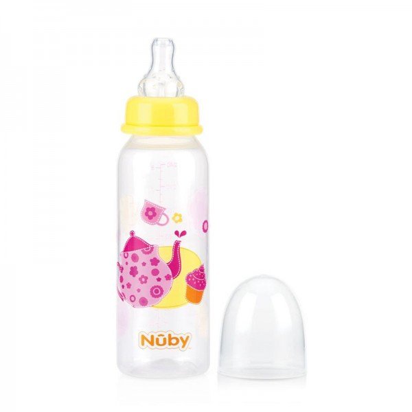 شیشه شیر 240m زرد طرح صبحانه nuby 1486