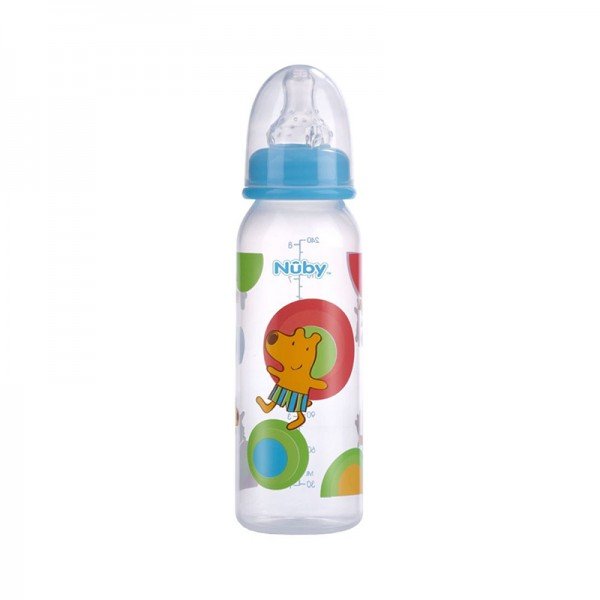 طلق گرد آبی طرحدار با سرشیشه 240ml  مدل nuby 1160