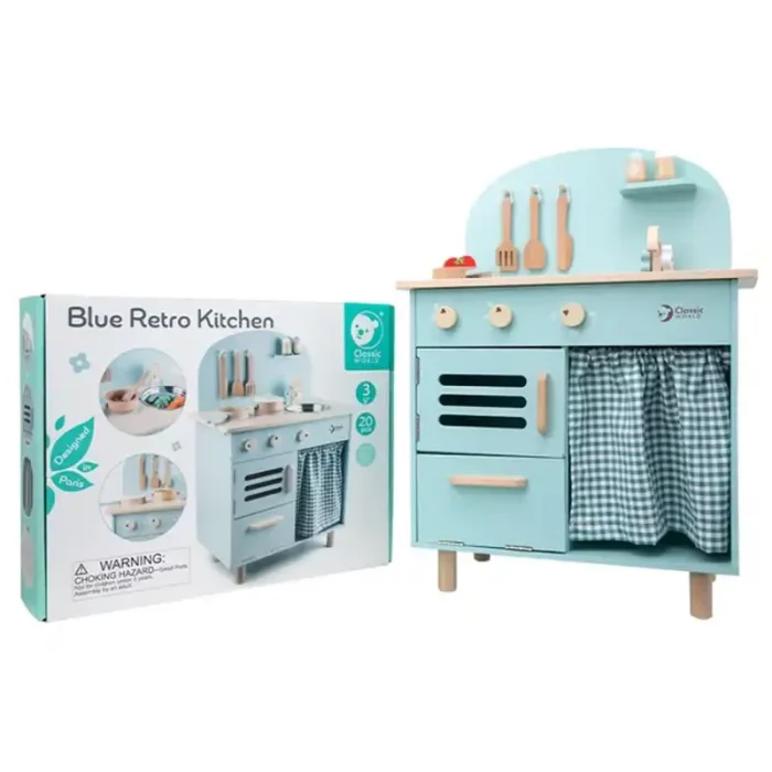 آشپزخانه کودک چوبی کلاسیک ورلد رنگ آبی Blue Retro Kitchen classic world کد 50571