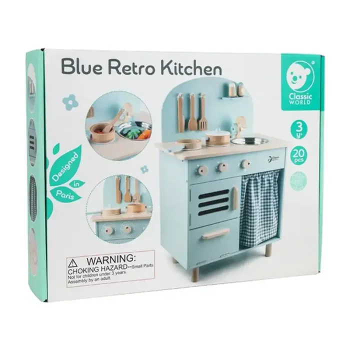 آشپزخانه کودک چوبی کلاسیک ورلد رنگ آبی Blue Retro Kitchen classic world کد 50571