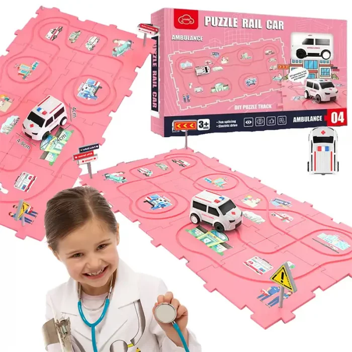 اسباب بازی ماشین ریلی پازلی مدل آمبولانس کد T926A