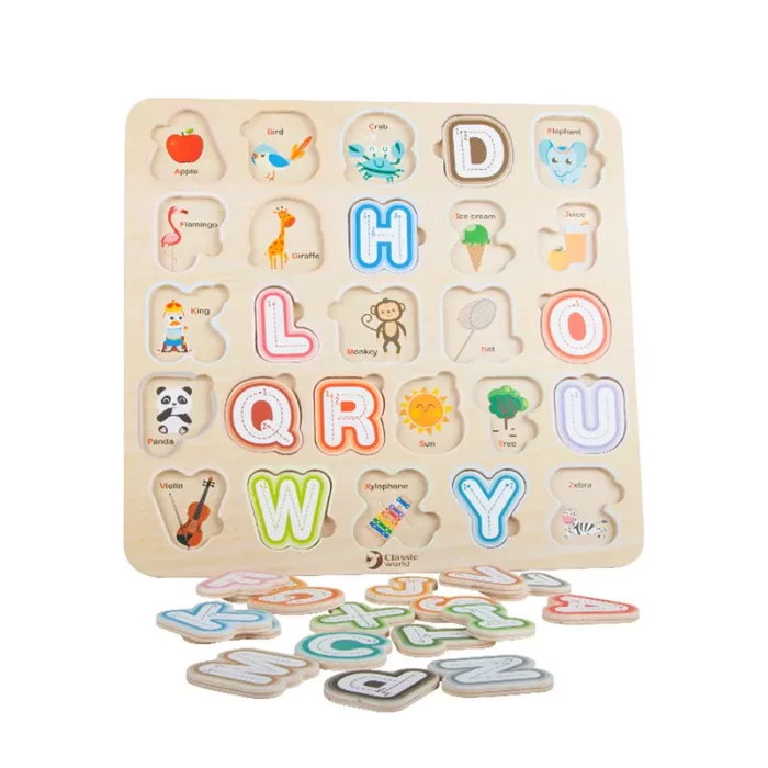 پازل چوبی جاگذاری الفبا انگلیسی کلاسیک ورلد Alphabet Puzzle classic world کد 54426