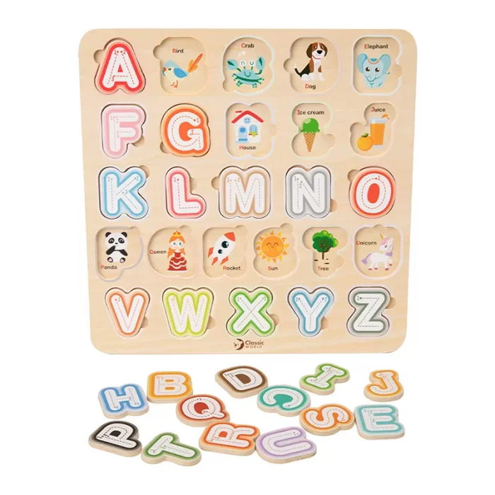 پازل چوبی جاگذاری الفبا انگلیسی کلاسیک ورلد Alphabet Puzzle classic world کد 54426