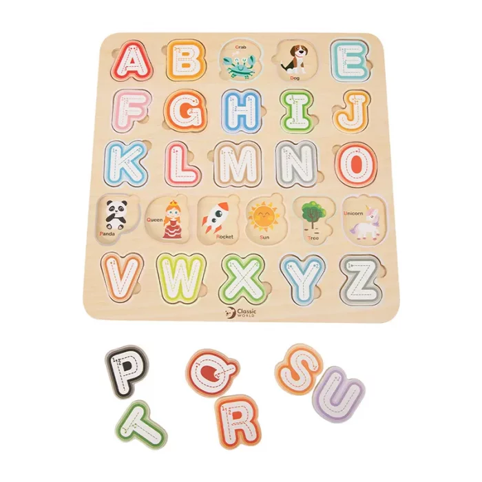 پازل چوبی جاگذاری الفبا انگلیسی کلاسیک ورلد Alphabet Puzzle classic world کد 54426