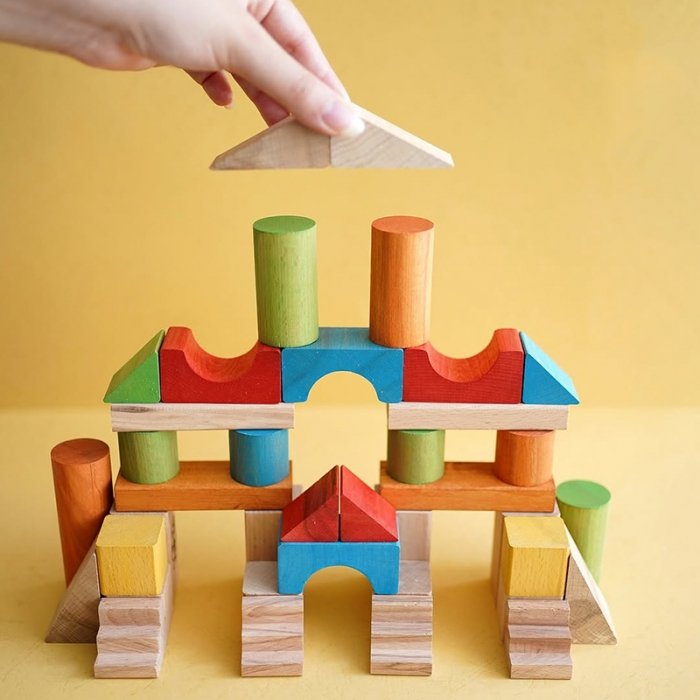 اسباب بازی چوبی بلوک های رنگی 40 تکه با جعبه چوبی مدل 0023