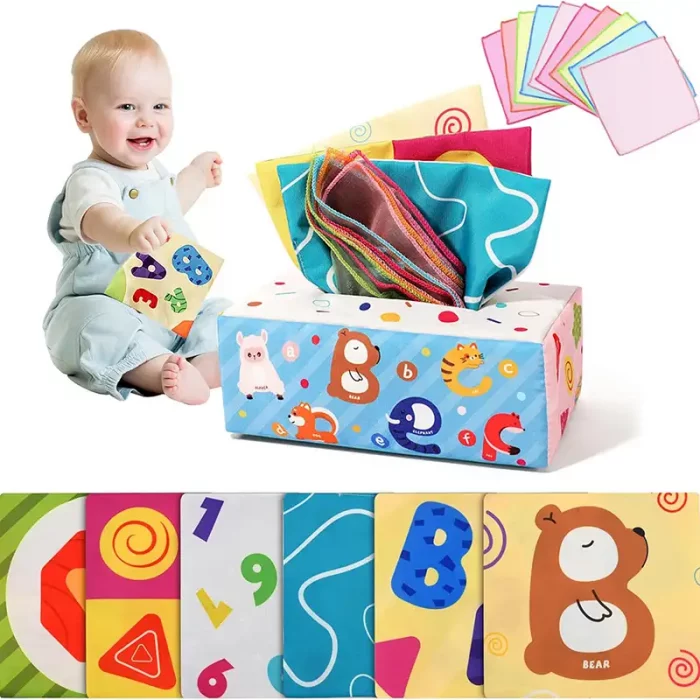 باکس دستمال حسی مونته سوری طرح اعداد و الفبا کد QBX116A