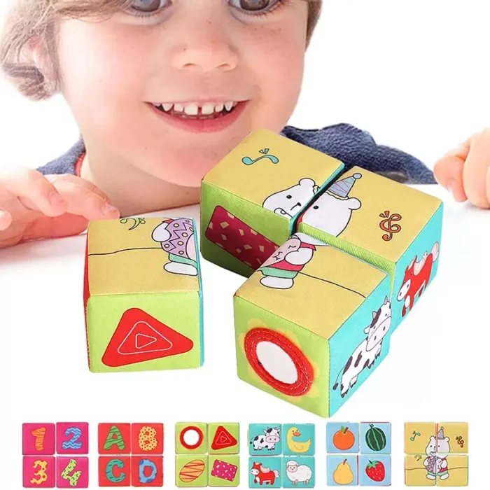 مکعب پارچه ای  جغجغه ای 4 عددی رنگی کد QBX016A