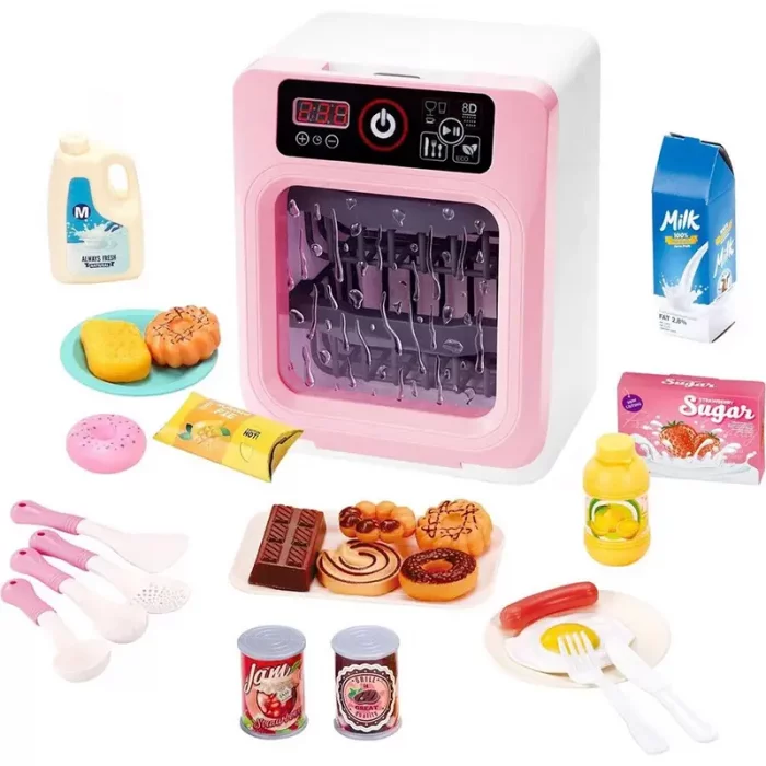 اسباب بازی ست کامل ماشین ظرفشویی با لوازم رنگ صورتی کد A8611