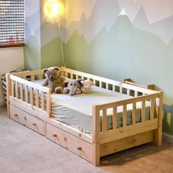 تخت خواب کودک چوبی کشویی کد 6188073