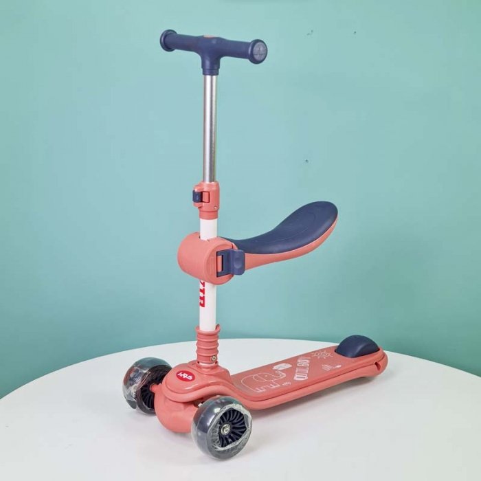 اسکوتر کودک تاشو نشیمن دار رنگ صورتی سورمه ای کد P/QT6062/SS