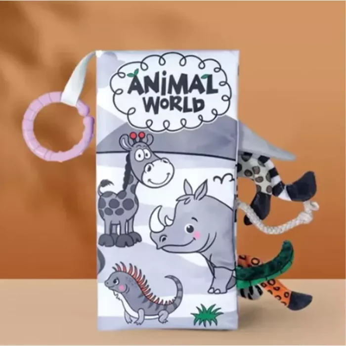 کتاب پارچه ای سیاه و سفید آموزشی طرح حیوانات وحشی کد 66538A2