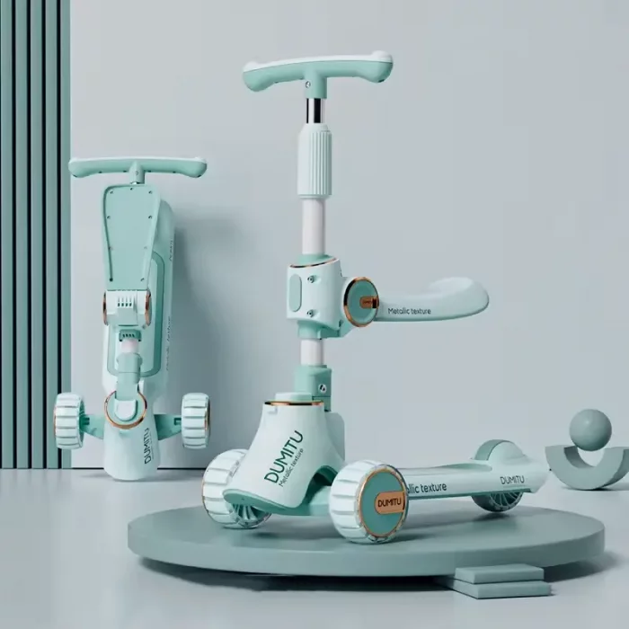 اسکوتر کودک 2 در 1 تاشو دومیتو DUMITU رنگ سبز کمرنگ کد P/SDT02/LS