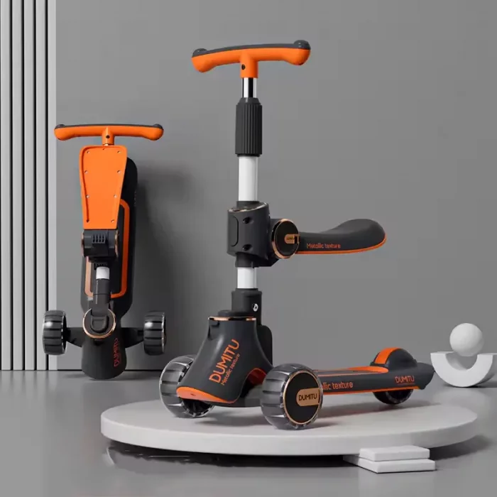 اسکوتر کودک 2 در 1 تاشو دومیتو DUMITU رنگ مشکی نارنجی کد P/SDT02/MN