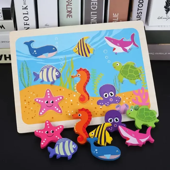 پازل چوبی جاگذاری طرح حیوانات دریایی کد YMF5020