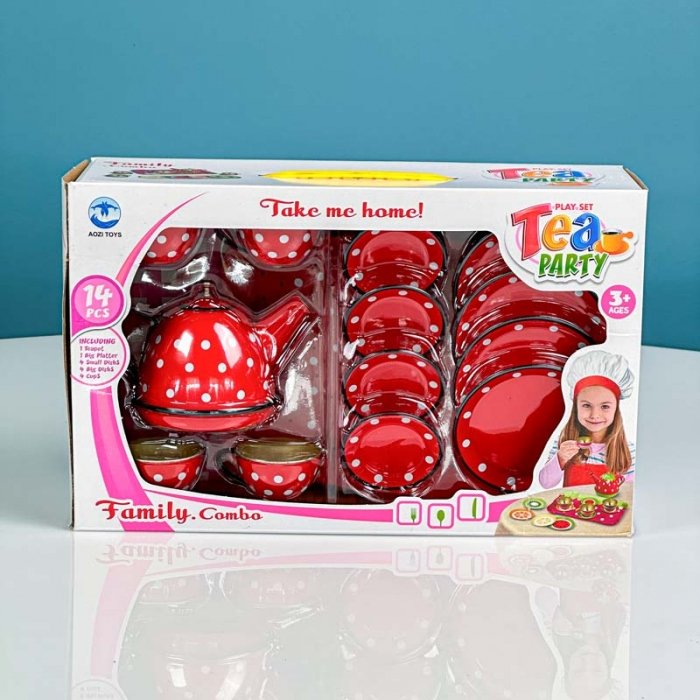 اسباب بازی ست چای خوری فلزی طرح خال خالی قرمز کد 2020B