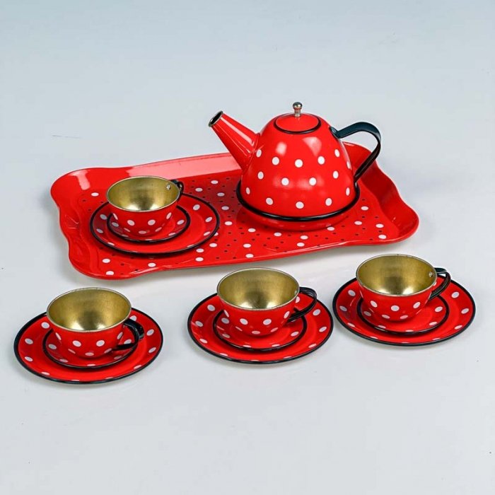 اسباب بازی ست چای خوری فلزی طرح خال خالی قرمز کد 2020B