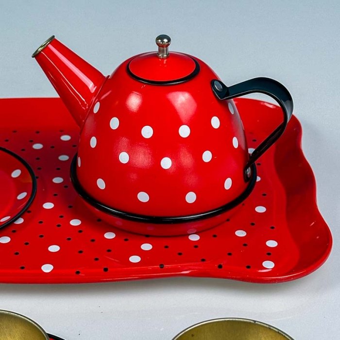 اسباب بازی ست چای خوری فلزی طرح خال خالی قرمز کد 2020B