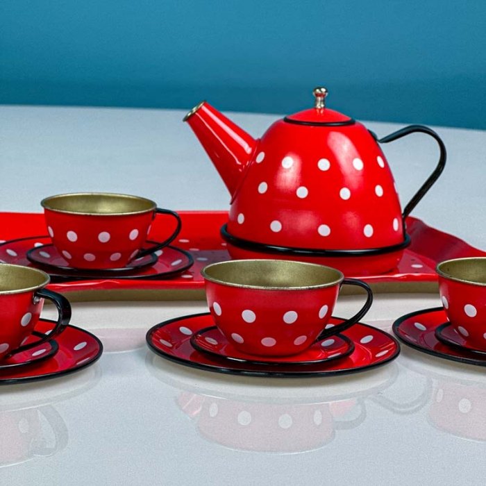 اسباب بازی ست چای خوری فلزی طرح خال خالی قرمز کد 2020B