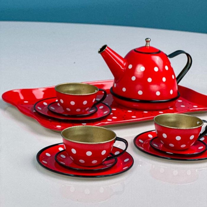 اسباب بازی ست چای خوری فلزی طرح خال خالی قرمز کد 2020B